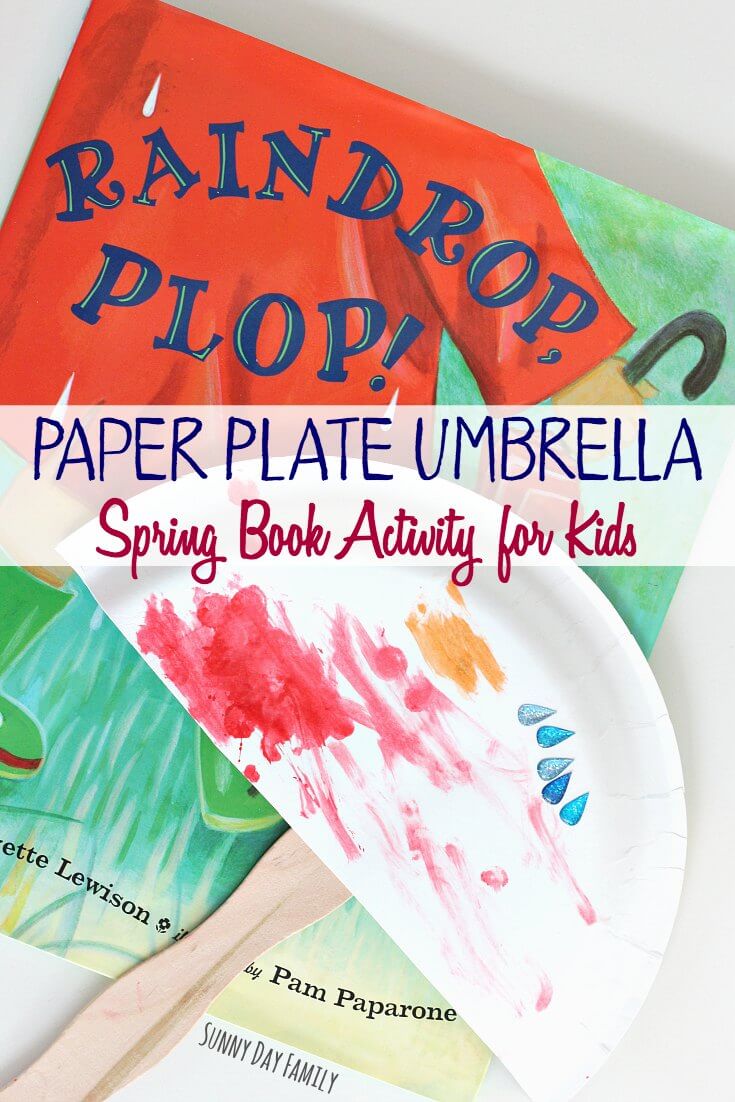 Make a paper plate umbrella and add raindrops for a perfect Spring craft for preschoolers! Preschoolers love this easy book inspired Spring craft.