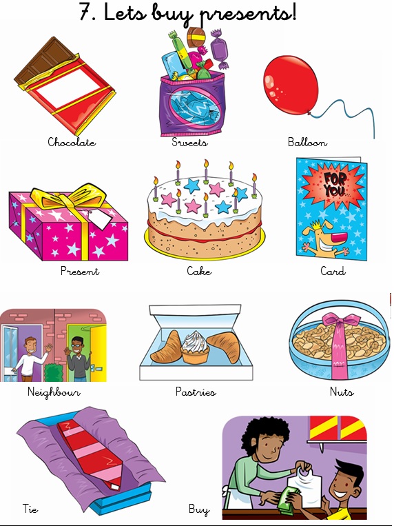 Cool English for Second Graders: UNIT 7 VOCABULARY: Let's buy presents|