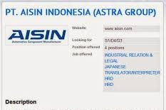 Lowongan Kerja Paling Baru 2015/2016 di PT.Aisin Indonesia (Astra Group)