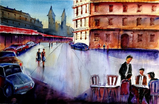 Cityscape - XVII, painting by Ivan Gomes (part of his portfolio on www.indiaart.com)