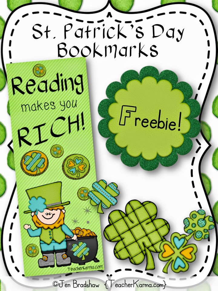 Reading Makes you Rich!!!  FREE St. Patrick's Day bookmarks.  TeacherKarma.com