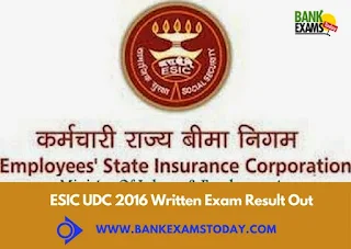 ESIC UDC 2016 Written Exam Result Out
