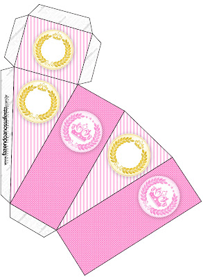 Corona Dorada en Fondo Rosa: Cajas para Imprimir Gratis.