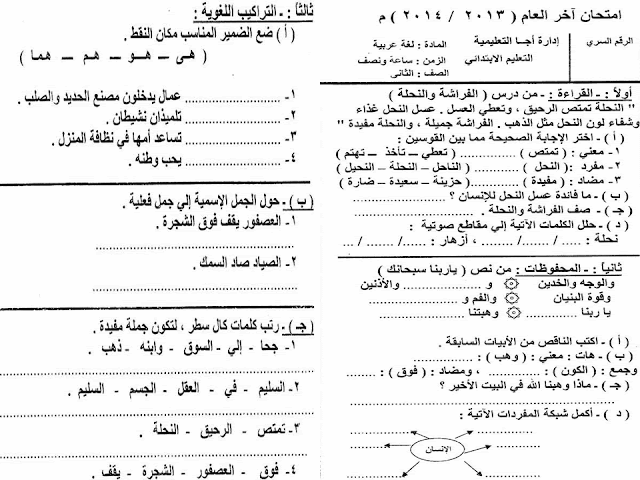 لغة عربية ودين: تجميع كل امتحانات السنوات السابقة للصف الثاني الابتدائي مراجعة خيالية لامتحان اخر العام 2016 16