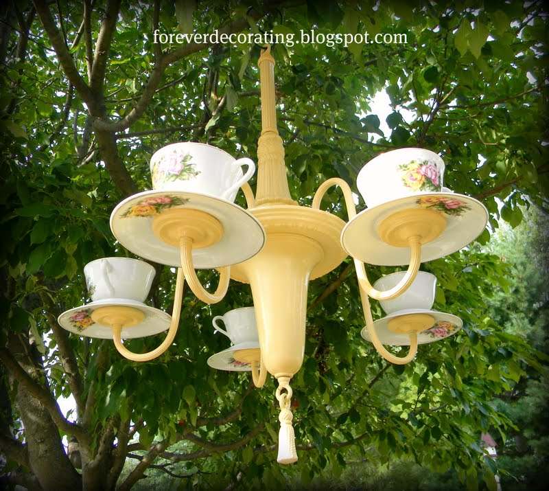 Forever Decorating!: Old Chandelier Turns Teacup Candelier