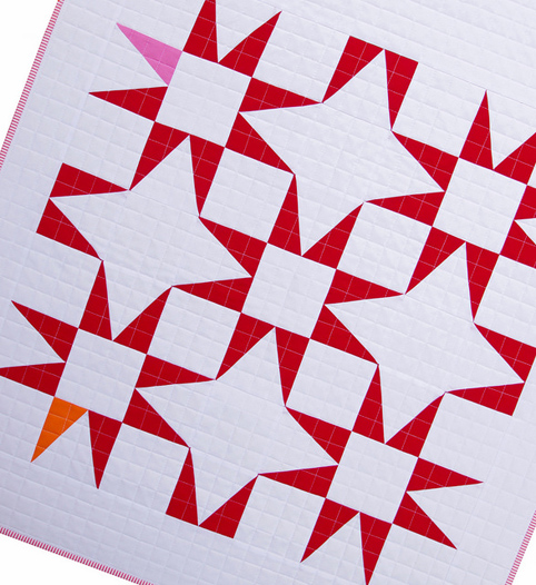 Modern Red and White Star Baby Quilt - Narcissus Motif