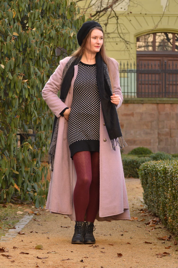 knit polka dot dress, winter coat, winter outfit, georgiana quaint, fashion blog, bloggerka modowa
