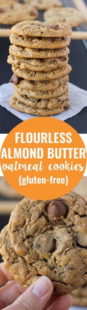 Flourless Almond Butter Oatmeal Cookies! Gluten-free and made with pantry ingredients!