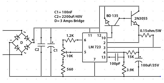 LM723 2 5A 0 30 Volts Variable Power Supply | Loublet Schematic