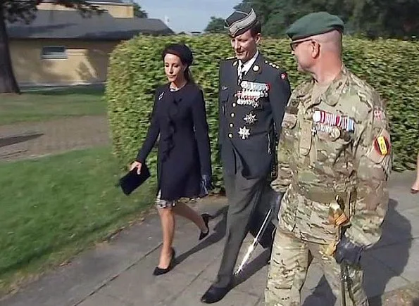 Prince Joachim and Princess Marie attend the wreath-laying ceremony at Skive Barracks. Princess Marie wore floral dress