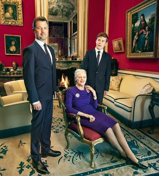 The Queen together with Crown Prince Frederik and Prince Christian. Crown Princess Mary and Princess Isabella
