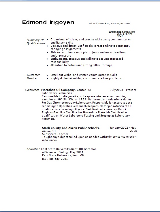 Laboratory Technician Sample Resume Format in Word Free Download
