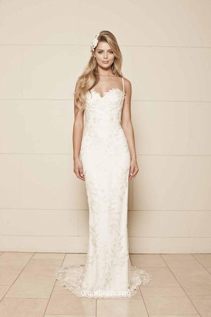 Spaghetti Straps Backless Floor Length Mermaid Lace Wedding Dress