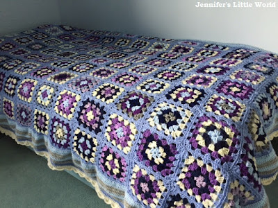 Blue and purple granny square crochet blanket