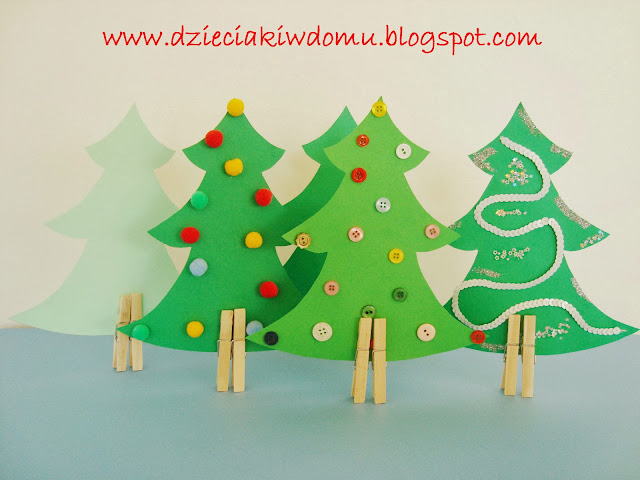 kolorowe choinki dla dzieci, dekoracje świąteczne