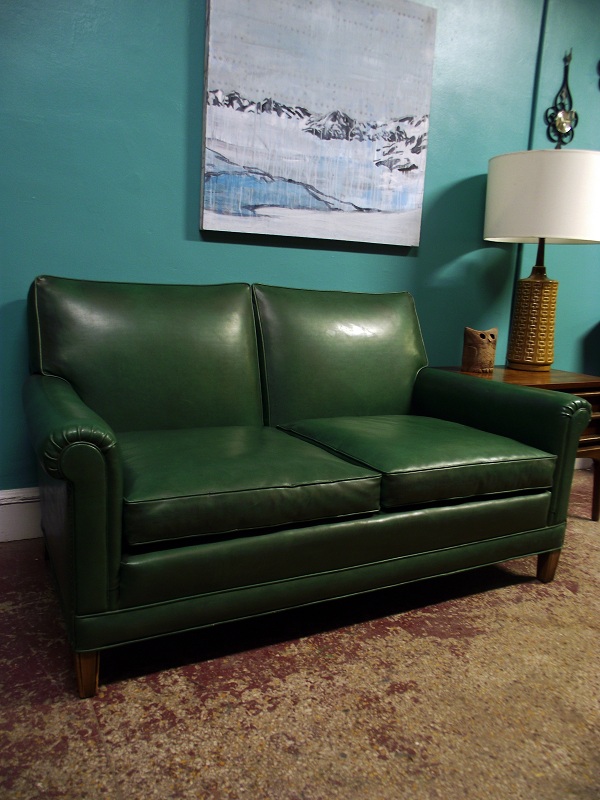 Vintage Ground Retro / Mid Century "Lawn Green" Naugahyde Sofa