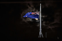 The New Zealand flag at half-mast at Parliament in Wellington.