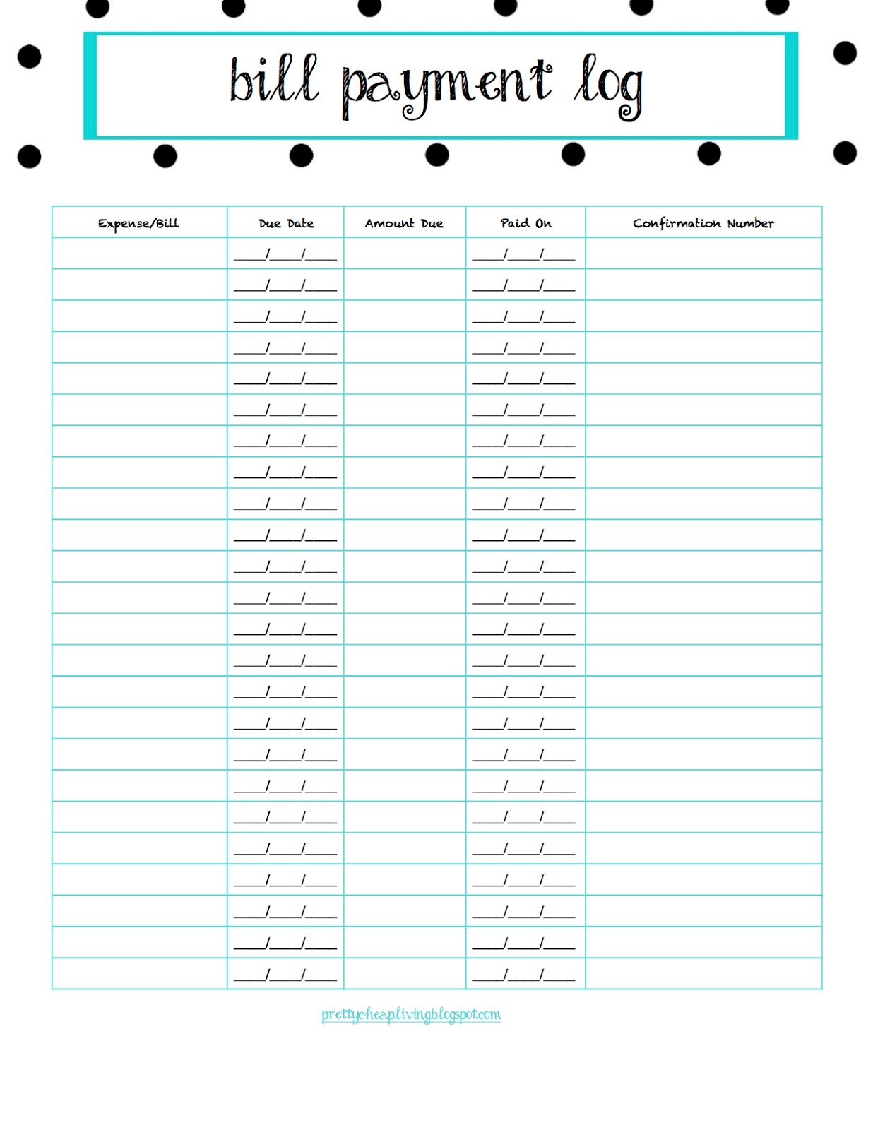 printable-payment-log