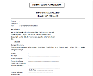 Format Terbaru Surat Permohonan Akreditasi BAN-PNF 