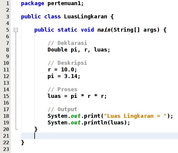 Kode Java Luas Lingkaran