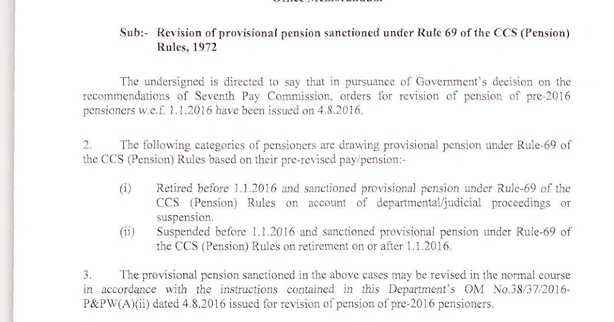 Revision of provisional pension sanctioned under Rule 69 of the CCS