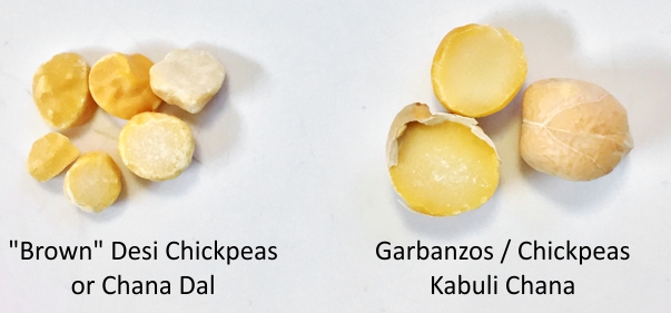 Brown Desi Chickpeas, Garbanzo Beans, comparison, size