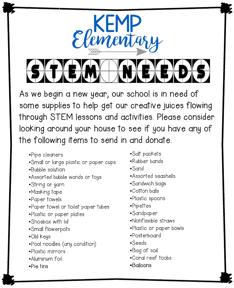 Ms. Clement's Blog STEM supply list