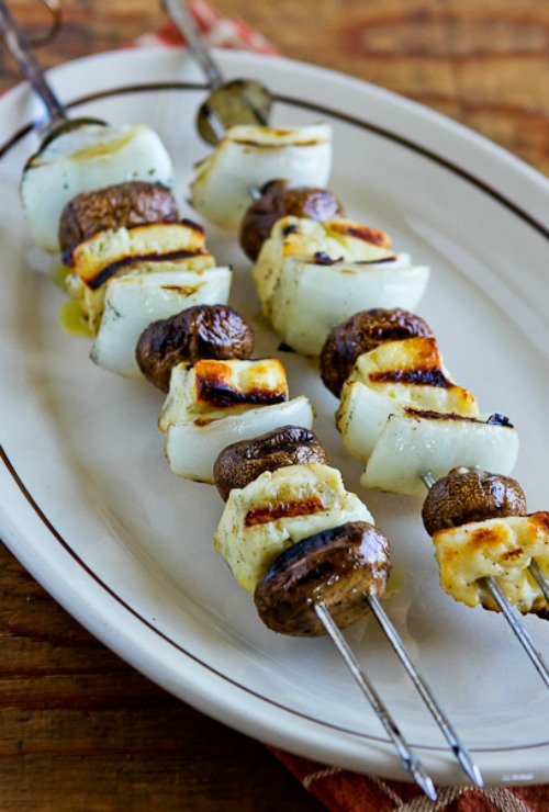 Kalyn's Kitchen® Grilled Halloumi Cheese Skewers with Mushrooms and