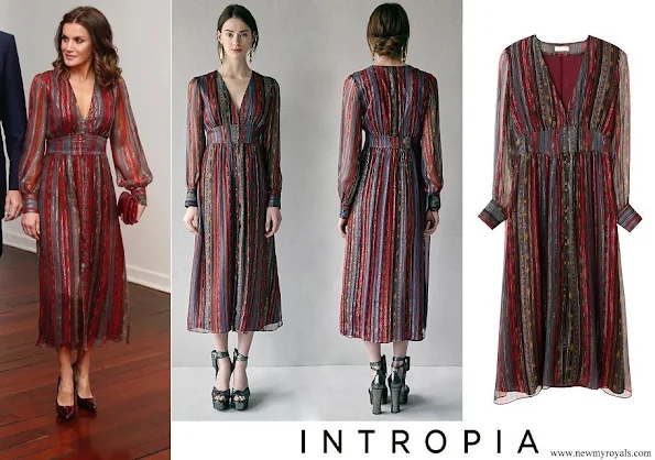 Queen Letizia wore Intropia Lurex details silk midi dress