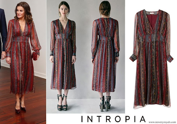 Queen Letizia wore Intropia Lurex details silk midi dress
