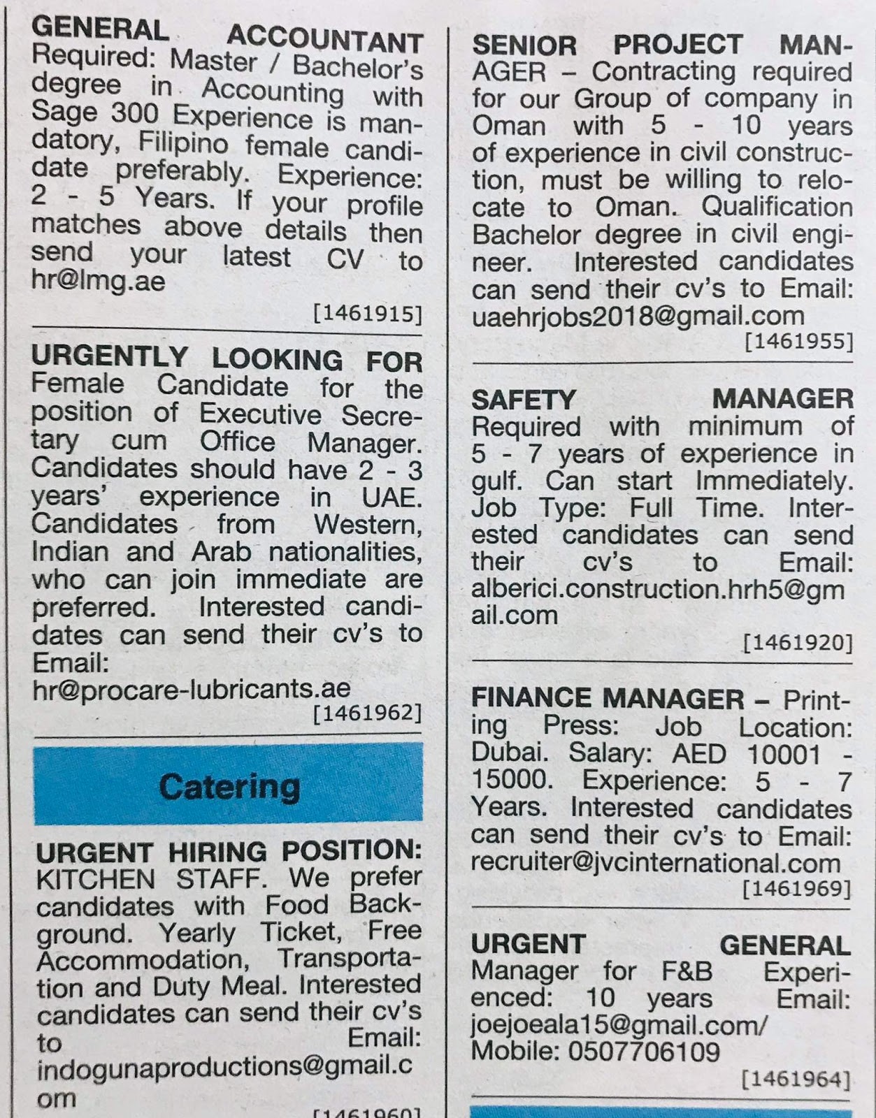 Various Position Required For Uae Local Hiring Jobs Khaleej Times