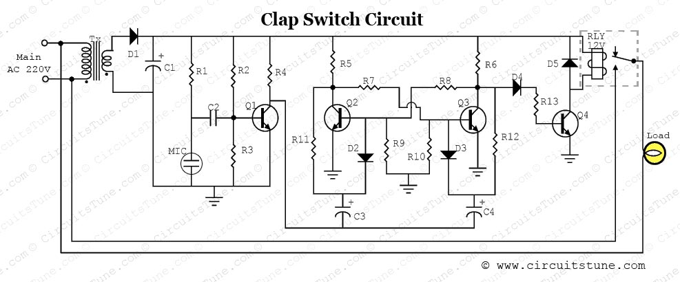 Clap Switch Circuit Diagram Project | CircuitsTune