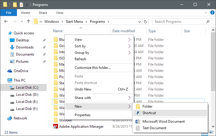 Manually Add a Folder to the All Apps List in Windows 10