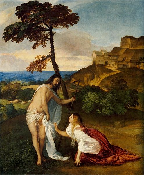 Pintura sobre La aparición de Jesús resucitado a María Magdalena Obra de Tiziano