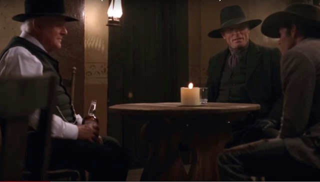 The rare encounter between Robert Ford (Anthony Hopkins) and the Man in Black (Ed Harris) from Westworld: Season 1