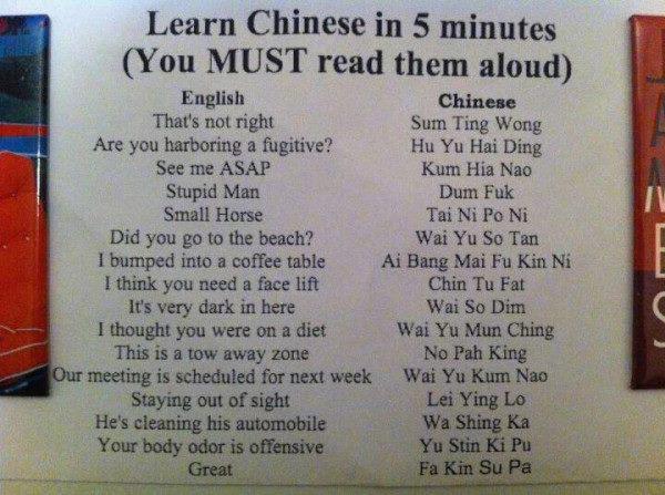 Droge humor: Grappige afbeeldingen; Chinees leren...