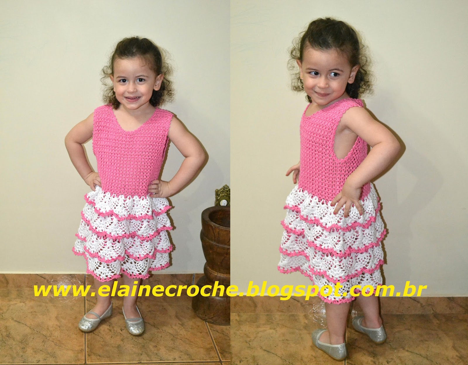 Vestido Infantil de Crochê Rosa 2 anos