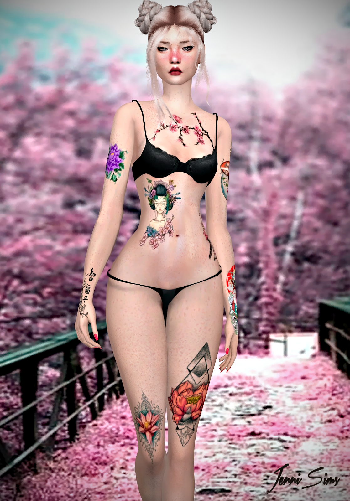 JenniSims: Downloads sims 4:Collection Tattoos Asian,Cyberea