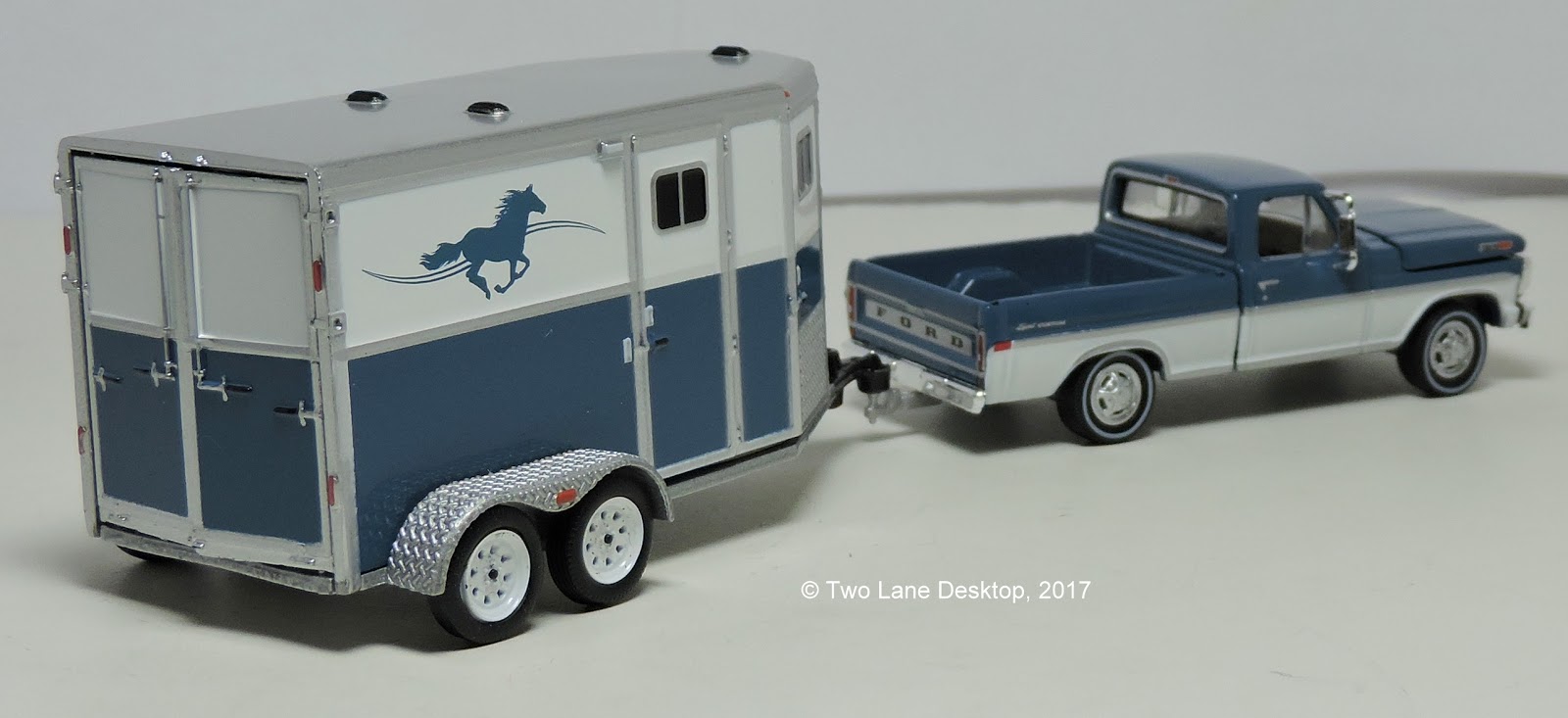 Two Lane Desktop Greenlight 1972 Ford F100 and Horse Trailer and Ram