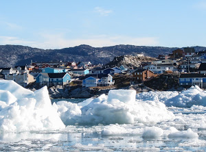 Houses on the hill, Illulisat, Disko Bay, Greenland