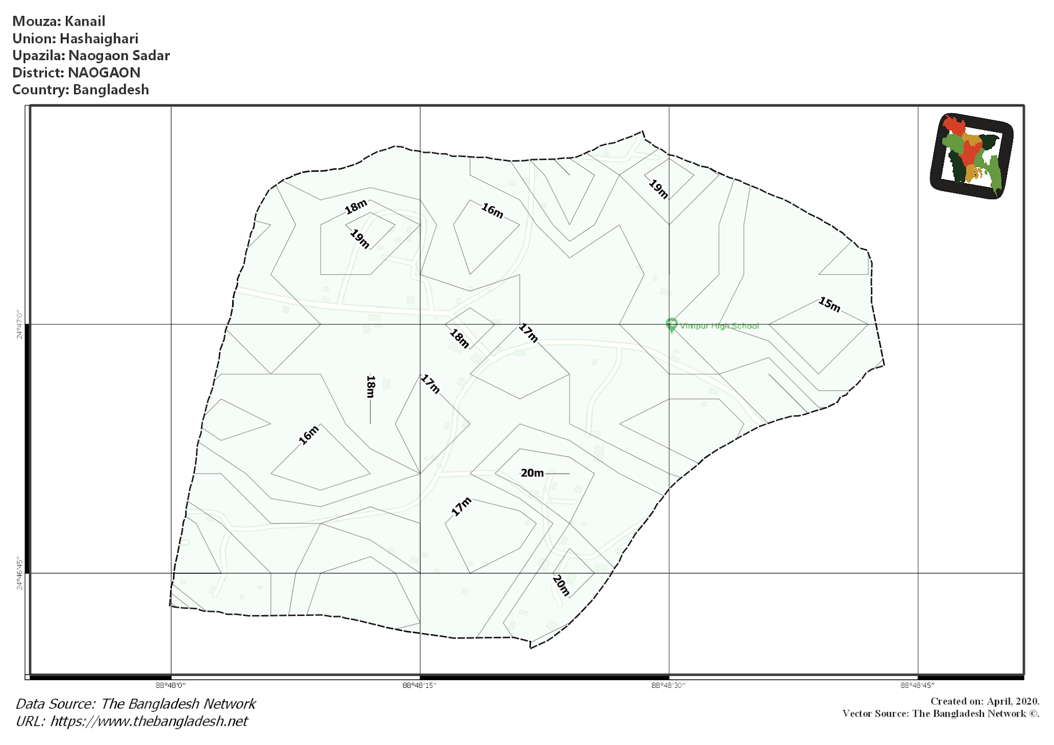 Map of Kanail Mouza of Naogaon Sadar Upazila, NAOGAON, Bangladesh.