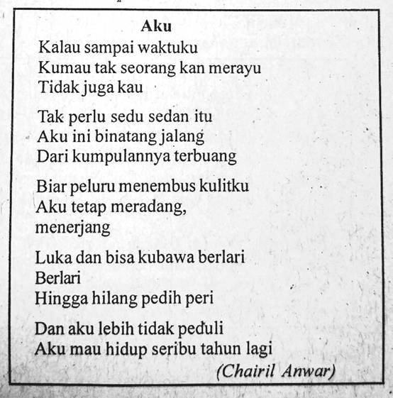 Kalimat kritik yang sesuai dengan puisi tersebut adalah...a. Keakuan jpg (554x561)