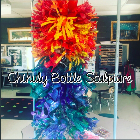 Art From Chaos Collaborative Chihuly Bottle Sculpture 5th Grade Worked Together On This Bottle Replica Of Dale Chihuly S Glass Chandeliers Very Simple Process We Painted The Inside Water Bottles Using Warm