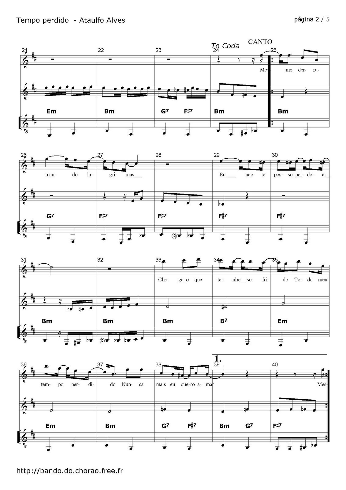 Partituras para Violão 7 Cordas Tempo Perdido (Ataulfo Alves)