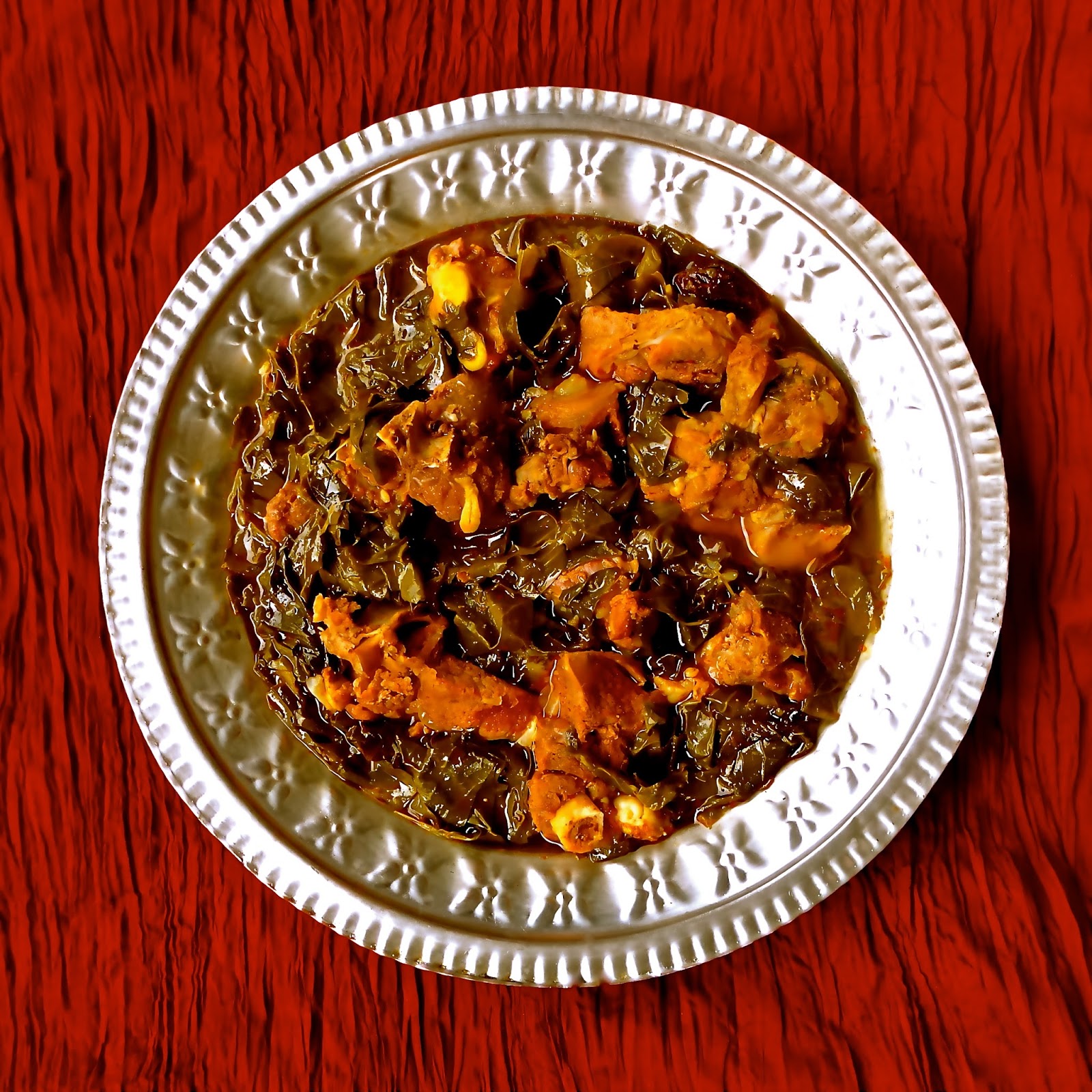 Keep Calm & Curry On Haak Maaz (Kashmiri Collards with Mutton)