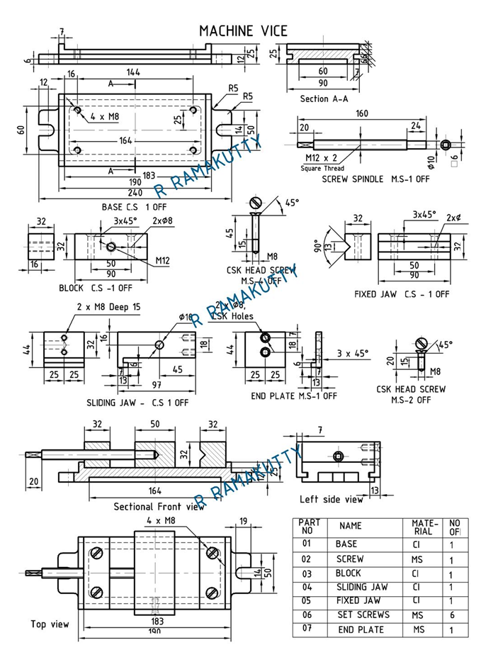 Machine Drawing: machine vice