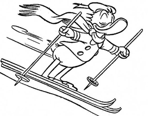 Tranh tô màu vịt Donald trượt tuyết