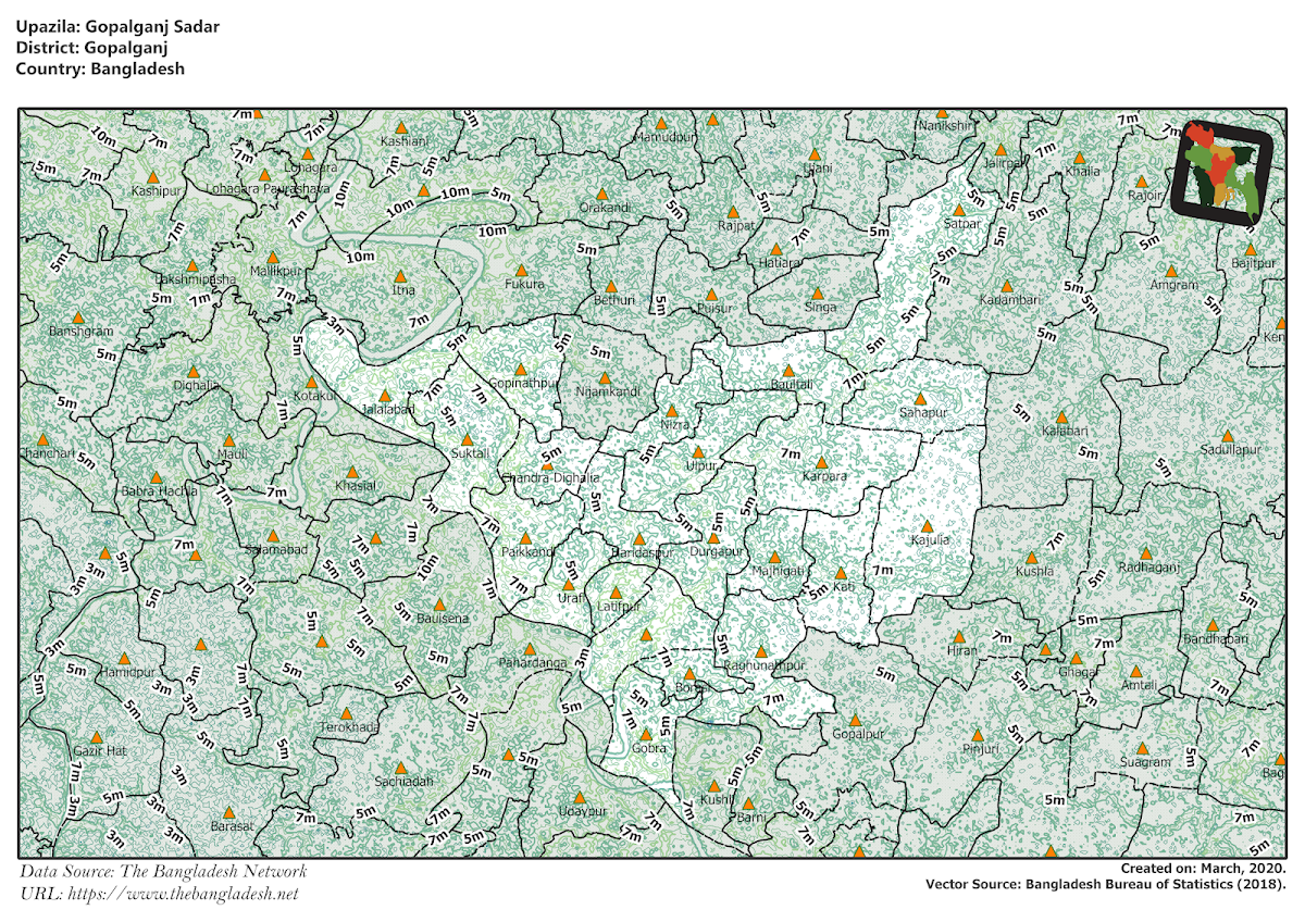 Gopalganj Sadar Upazila Elevation Map Gopalganj District Bangladesh