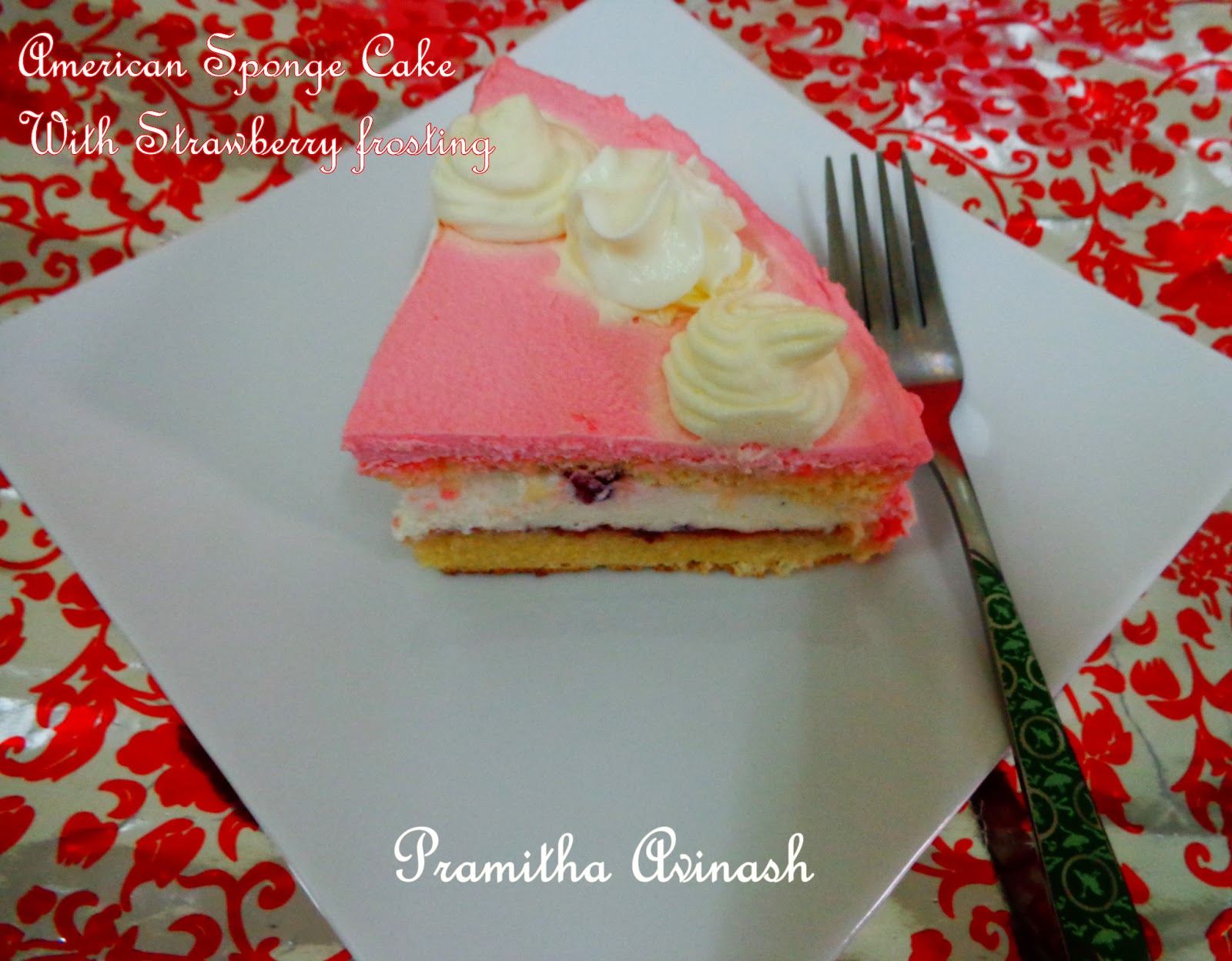Pramitha Love Cooking!!!!! American Sponge Cake With Strawberry Frosting