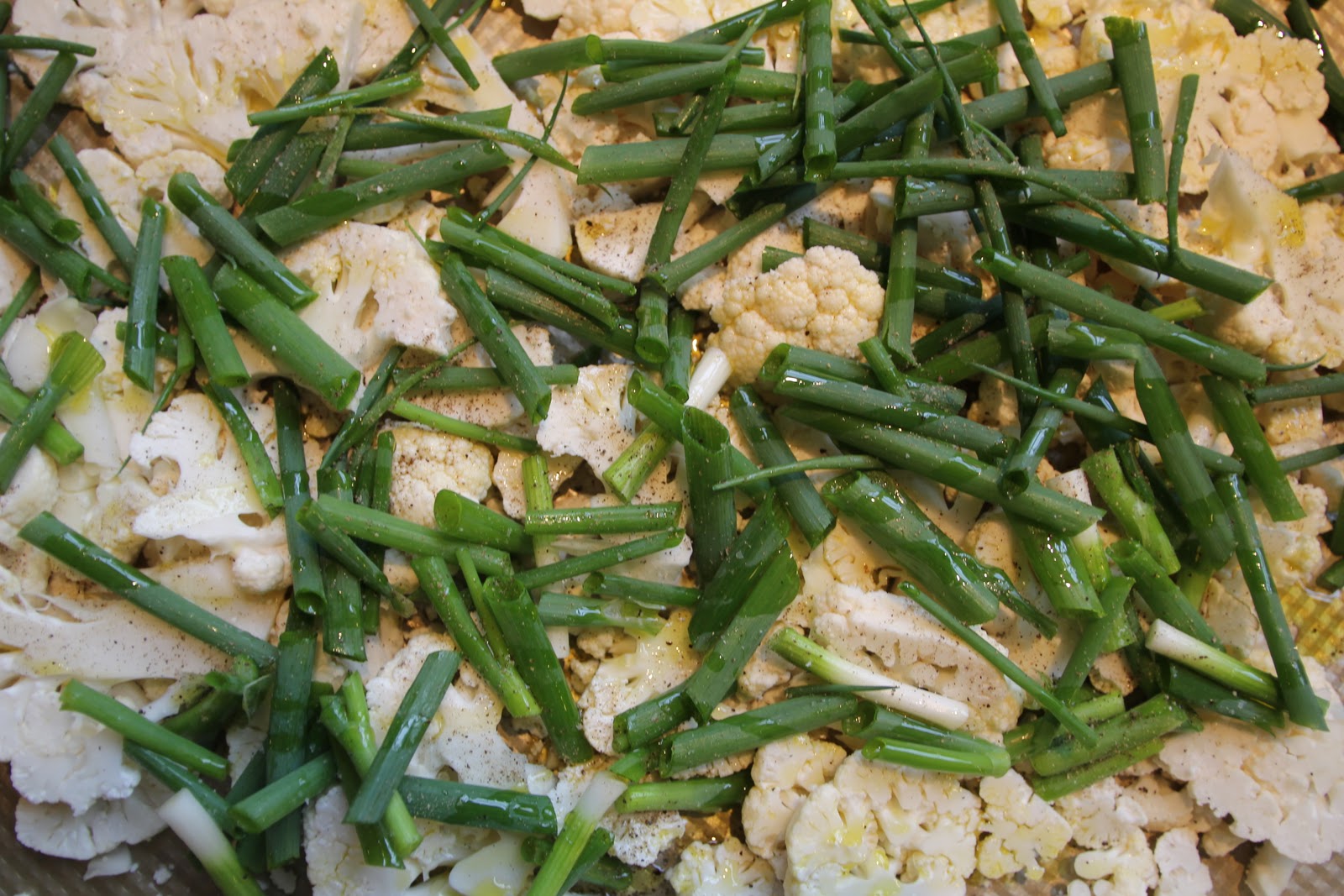 Sweat Bread Roasted Cauliflower and Spring Onions with Bacon